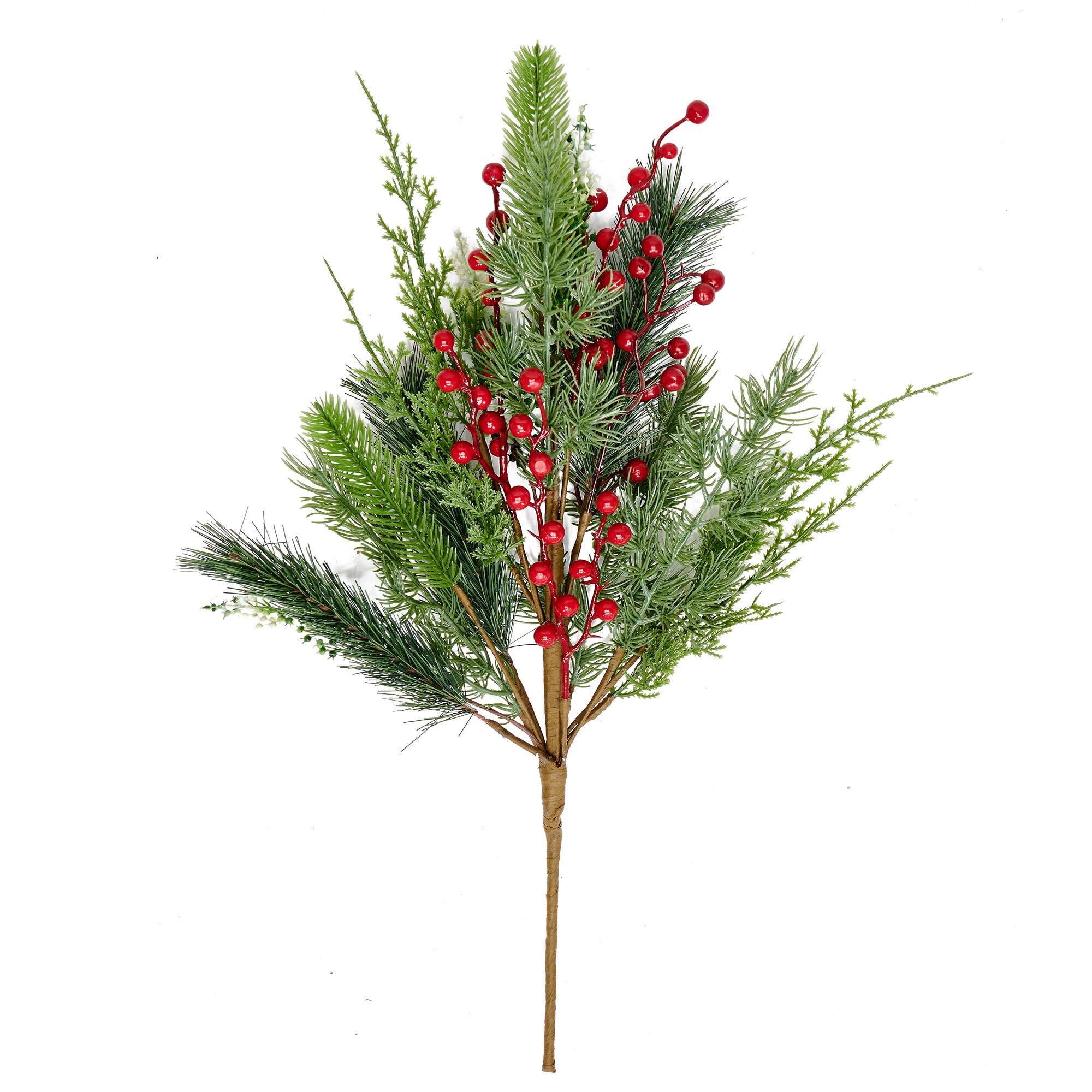 23" Pine & Red Berry Artificial Christmas Bush, 3ct.